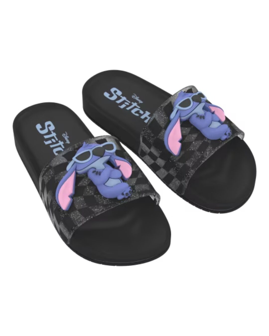 Chinelo Slide Infantil Stitch Grendene Preto Glitter 23285