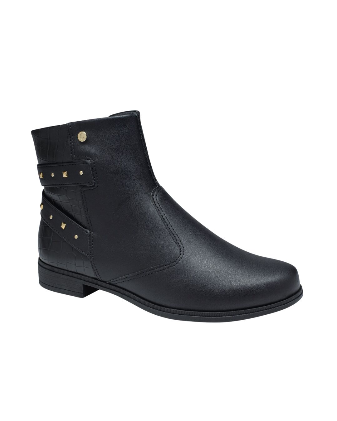 Bota Cano Baixo Hotfix Calcanhar Campesi Preta CP621