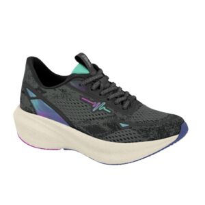 Tênis Feminino Para Correr Actvitta Jogging Cadarço Chumbo Preto Azul Sky