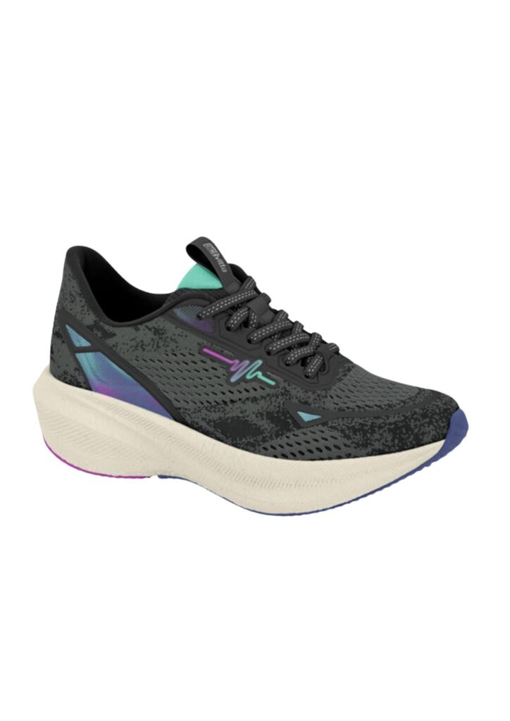 Tênis Feminino Para Correr Actvitta Jogging Cadarço Chumbo Preto Azul Sky