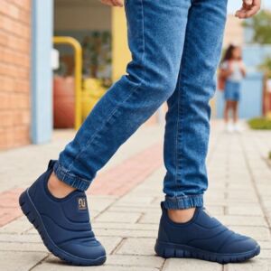 Tênis Infantil Menino Slip On Novopé 10001283 Marinho e Preto Confortável Liso