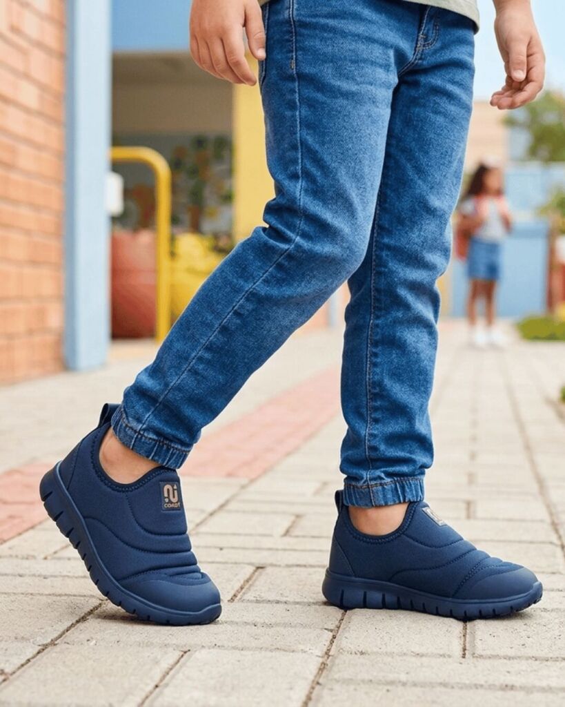 Tênis Infantil Menino Slip On Novopé 10001283 Marinho e Preto Confortável Liso