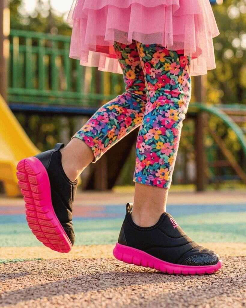 Tênis Infantil Menina Slip On Novopé 10001283 Preto Glitter Pink Confortável