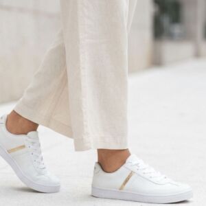 Tênis Mississipi MB151 Branco Casual Cadarço Detalhe Dourado